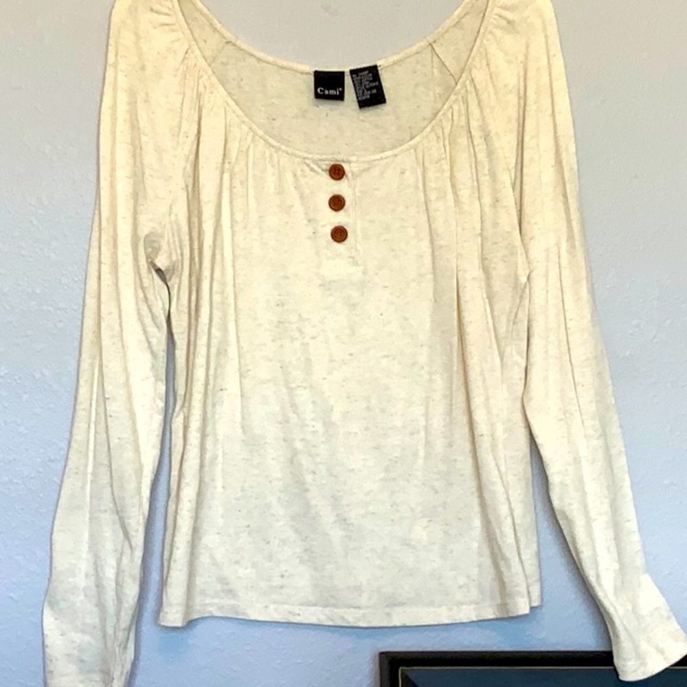 Linen Cotton Blend Partial Button Front Top from Cami